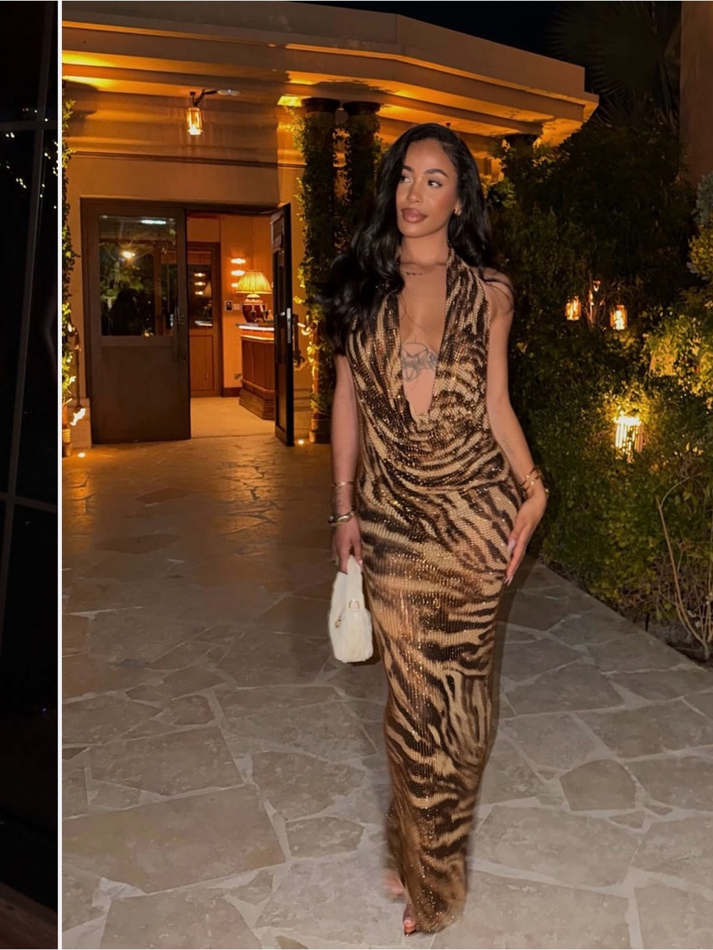 Fashion Nova Brown Animal Print Cowl Neck Maxi Dress